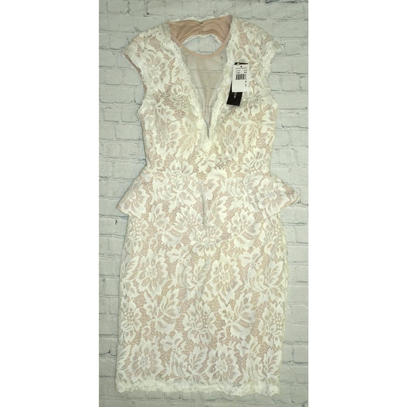 Betsey Adam Dresses & Skirts - Betsy & Adam Peplum All Over Lace w/ Open Back Dress, Cream, 4 NWT